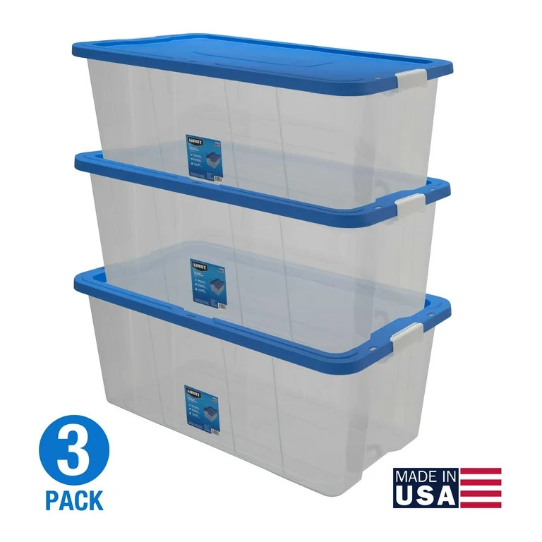 HART 160 Quart Latching Plastic Storage Bin Container, Clear, Set of 3 - Walmart.com | Walmart (US)