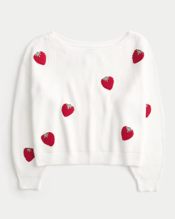 New!BestsellerEasy Berry Graphic Off-the-Shoulder Sweater | Hollister (US)
