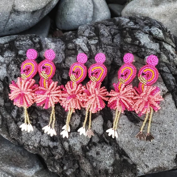 New Handmade Beaded Flamingo Earrings | Etsy (US)