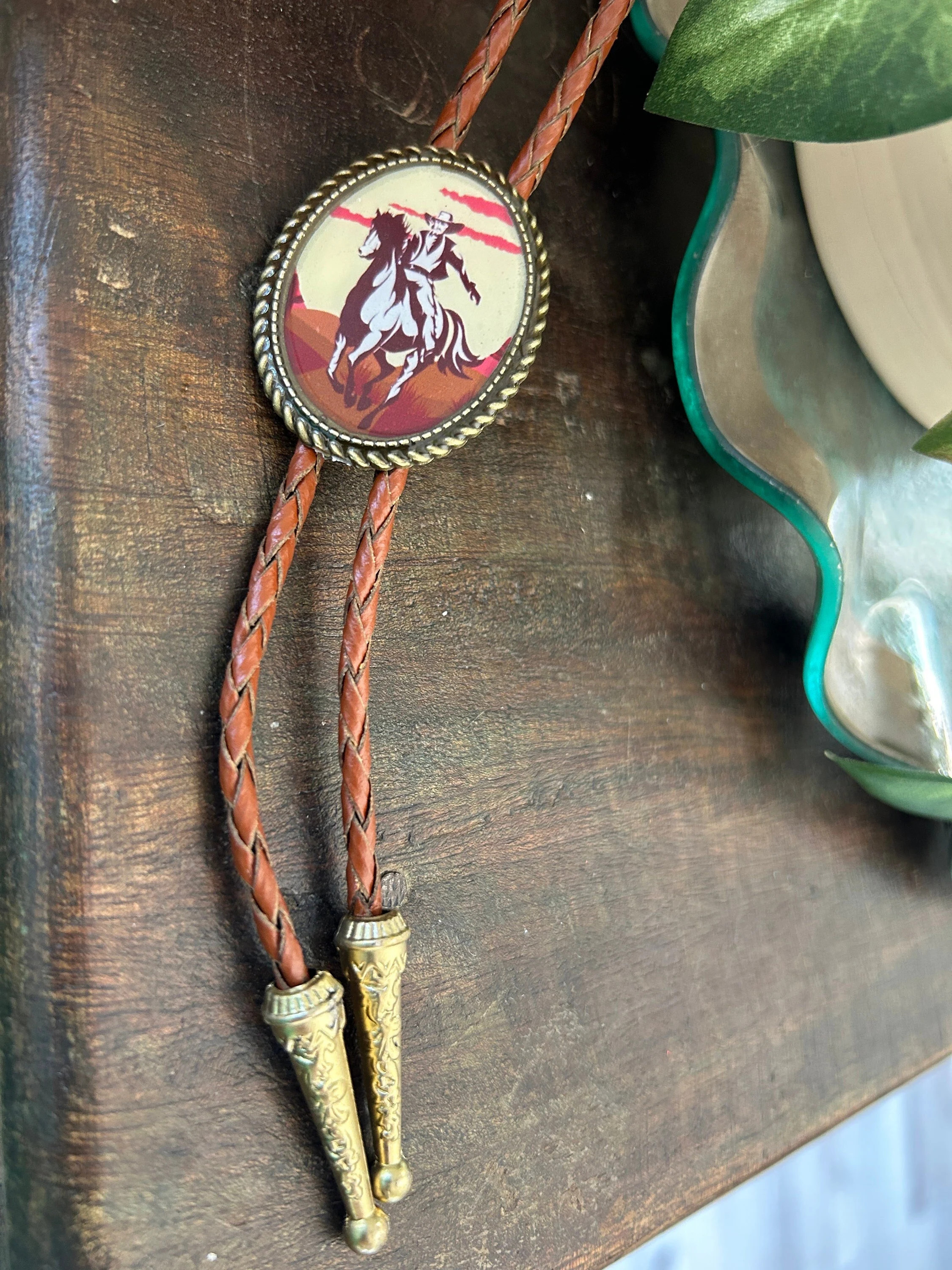 Vintage Cowboy Bolo Tie : Handmade Leather Necktie with Horse Rider | Etsy (Global)