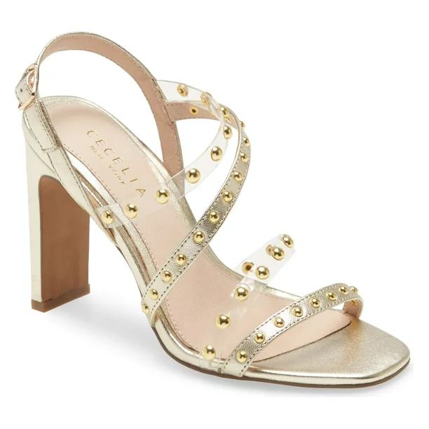 Cecelia New York Vanessa Studded Sandal Gold Clear Open Toe High Pump | Walmart (US)