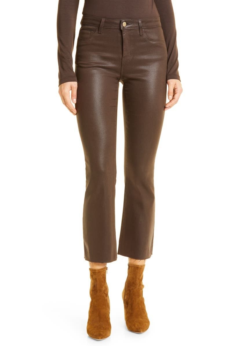 Brown Coated High Waist Crop Flare Jeans | Fall Outfit | Nordstrom