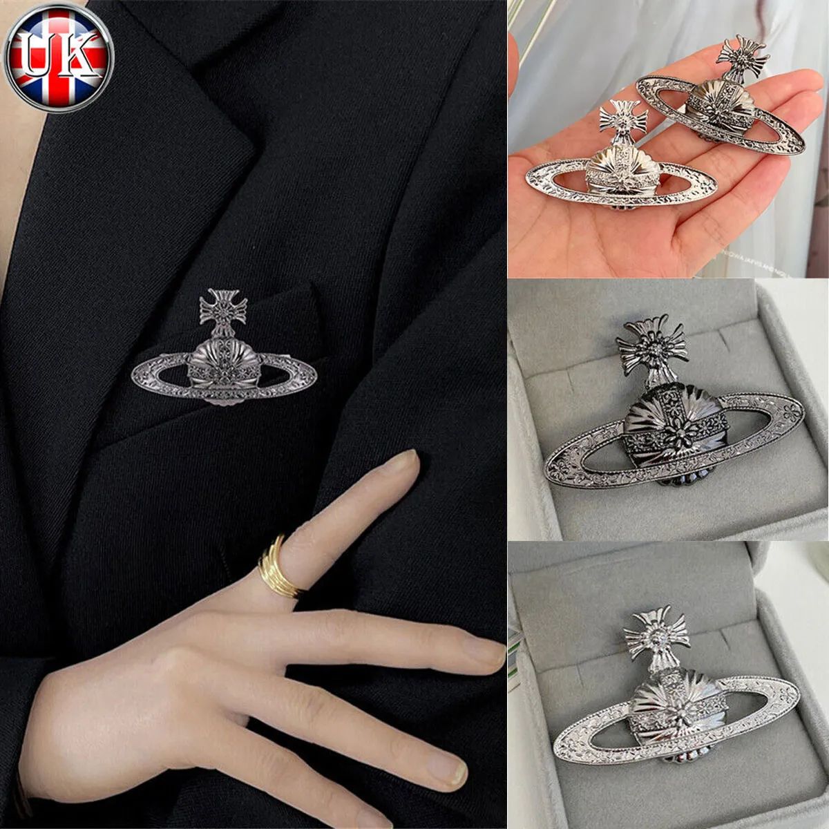 Unisex Relief Brooch Saturn Rhinestone Pin Coat Brooches Silver For Fashion Gift  | eBay | eBay UK