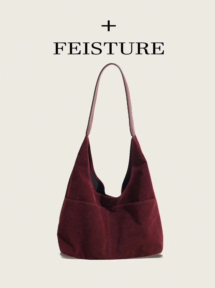 FEISTURE 1pc Suede Fabric Underarm Shoulder Tote Bag With Multiple Pockets & Small Pouch, Suitabl... | SHEIN