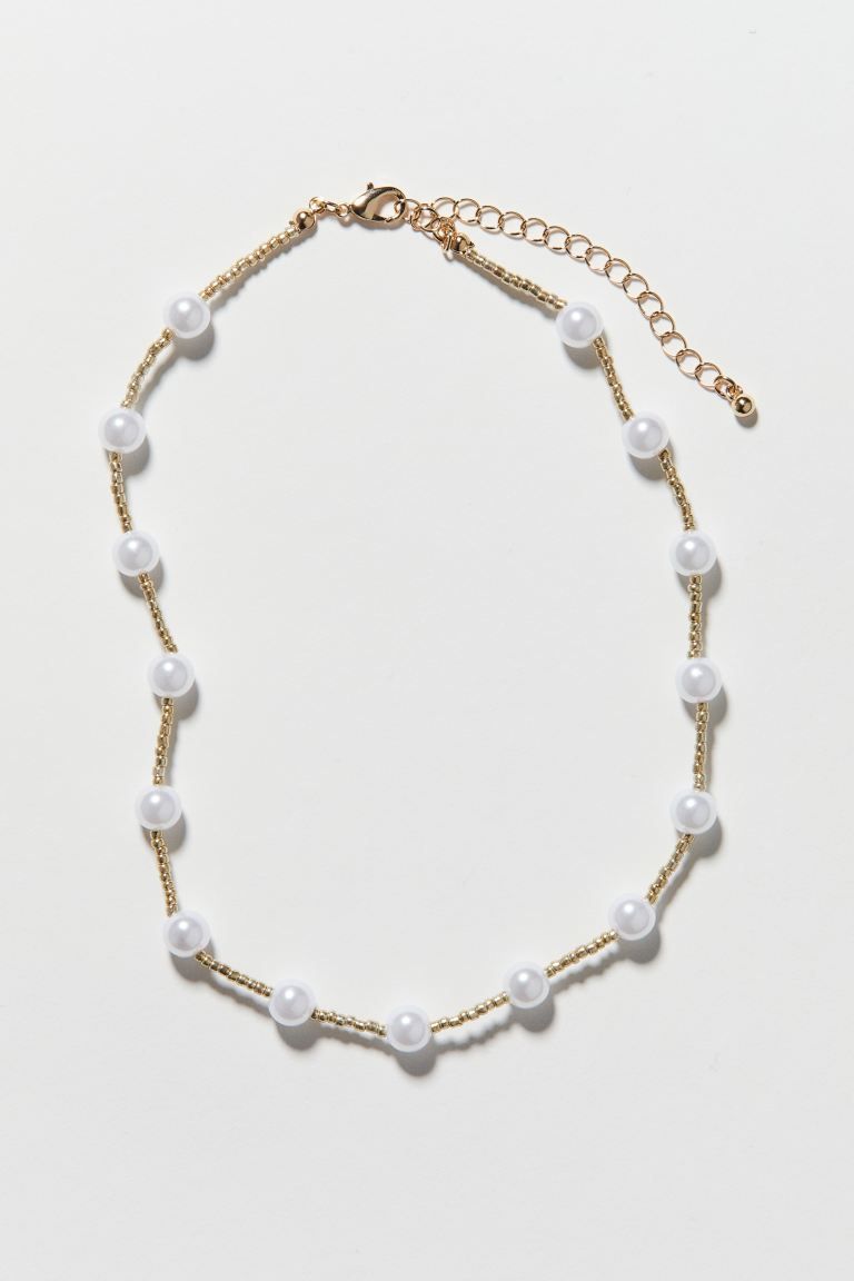 Bead-decorated Necklace - Gold-colored/white - Ladies | H&M US | H&M (US + CA)