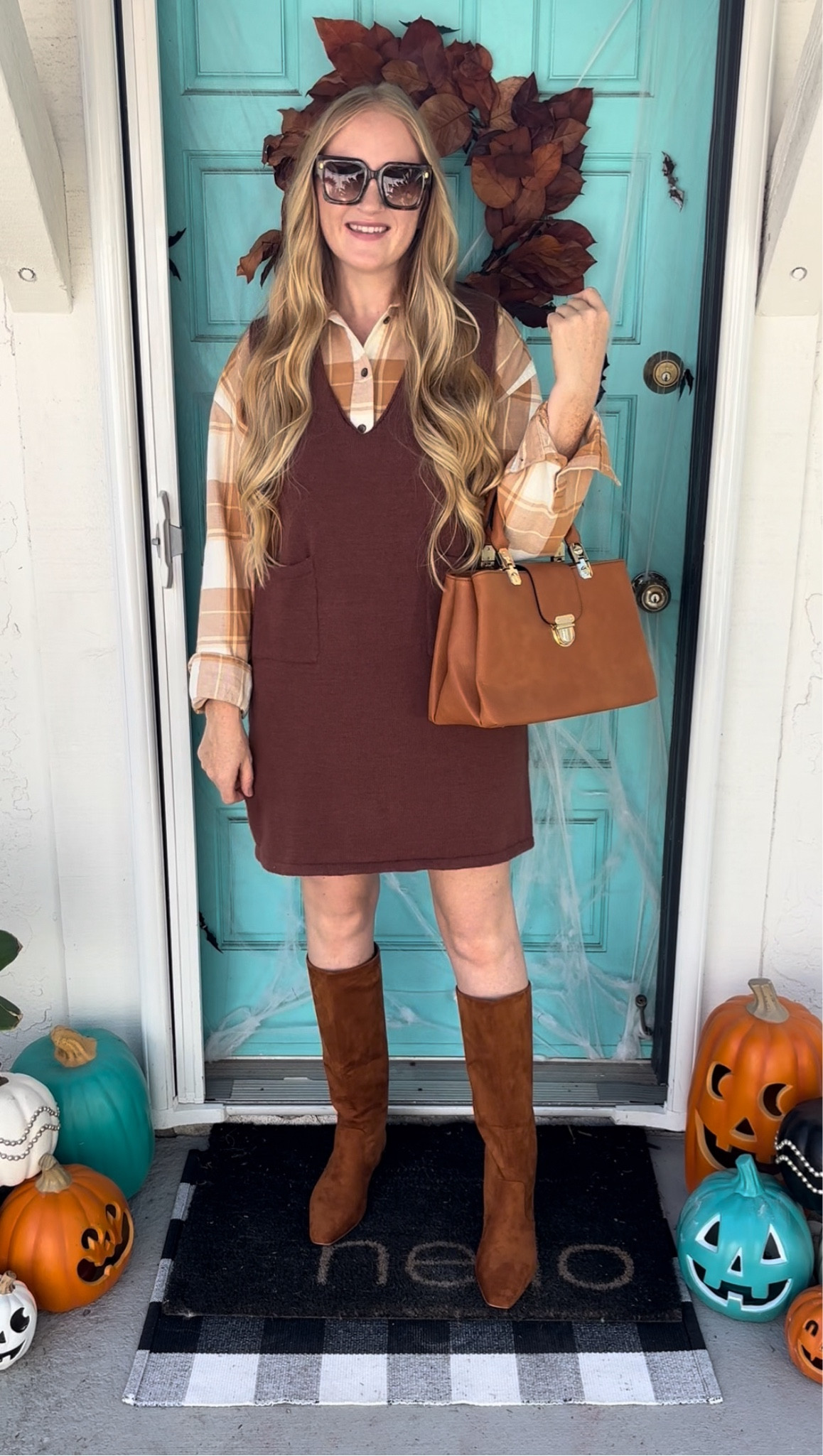 Fall look with the cutest knit jumper and plaid flannel 🍂

Sized down to M in flannel and wearing L in jumper at 150 lbs and 5’7” for reference ✨ Boots are a great affordable Amazon option and fit TTS!
 
Fall outfit, fall work look, fall style inspo, fall outfits, fall fashion, fall look, plaid flannel, flannel skirts, target flannel, sweater dress, fall dress, suede boots, fall boots, rust color, fall workwear, fall outfit ideas, Amazon fall finds, target fall new arrivals


#LTKFindsUnder50 #LTKSeasonal #LTKWorkwear