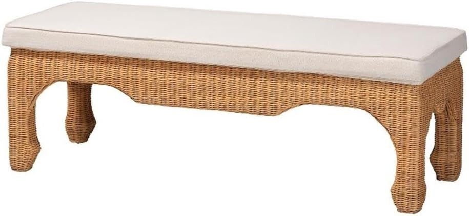 bali & pari Abena Natural Rattan Bench with Cushion - Boho Chic Accent Seating | Amazon (US)
