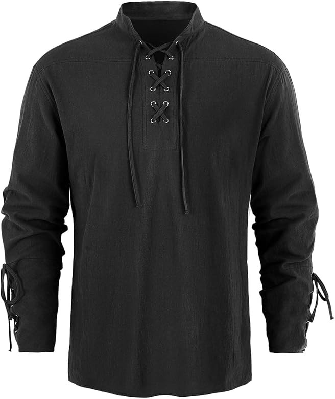 Mens Medieval Pirate Shirt Steampunk Retro Renaissance Viking Long Sleeve Lace Up Mercenary Hallo... | Amazon (US)