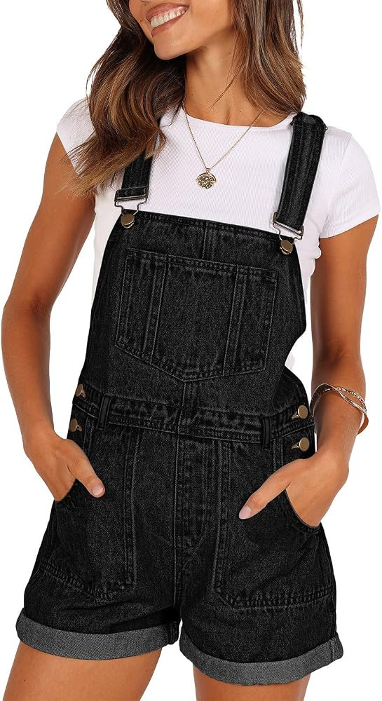 Pink Queen Women's Denim Shortalls Adjustable Straps Jean Overalls Romper | Amazon (US)