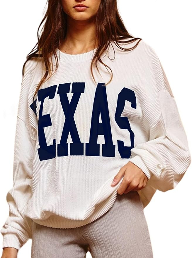 Texas Womens Sweatshirt Crewneck Long Sleeve Graphic Print Drop Shoulder Pullover Shirts Tops | Amazon (US)