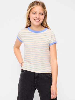 Fitted Short-Sleeve Ribbed Ringer T-Shirt for Girls | Old Navy (US)