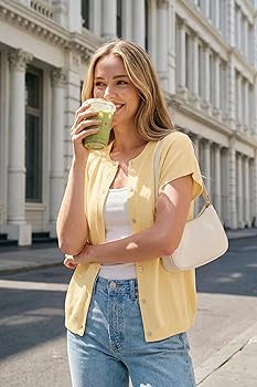 Arach&Cloz Women's Wool Blend Oversized Lightweight Cardigan Short Sleeve Summer Casual Sweaters ... | Amazon (US)