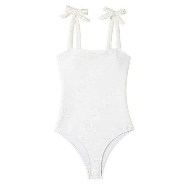 Uaswgudfs Women's One-Piece Swimsuit with Bow-Tied Spaghetti Straps, Textured Design, Stretch-Fit... | Walmart (US)