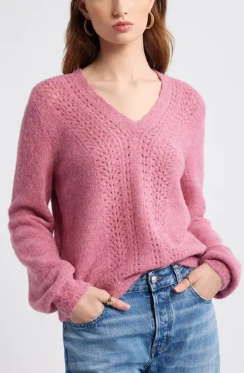 Oversize Pointelle V-Neck Sweater | Nordstrom