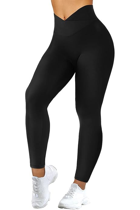ODODOS Women's Cross Waist Yoga Leggings with Pocket, Workout Running Tights Gym Athletic Leggings | Amazon (US)