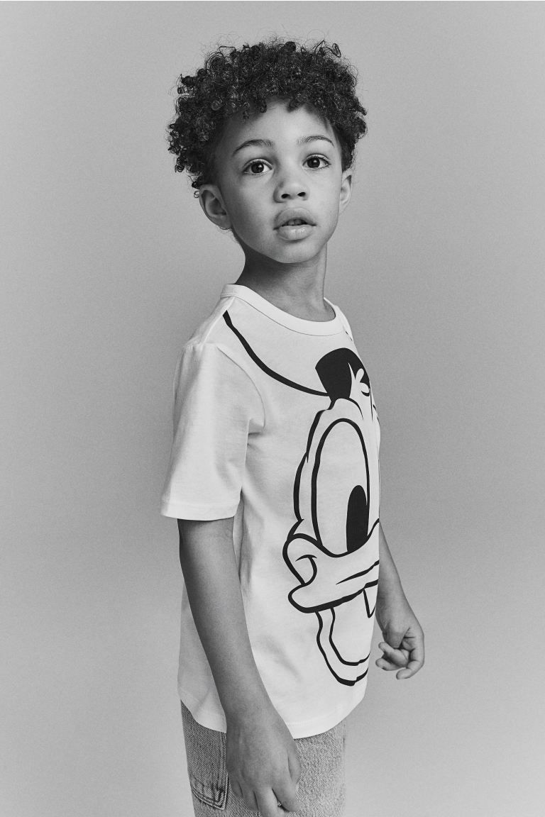 Printed Cotton T-shirt - Round Neck - Short sleeve - White/Donald Duck - Kids | H&M US | H&M (US + CA)