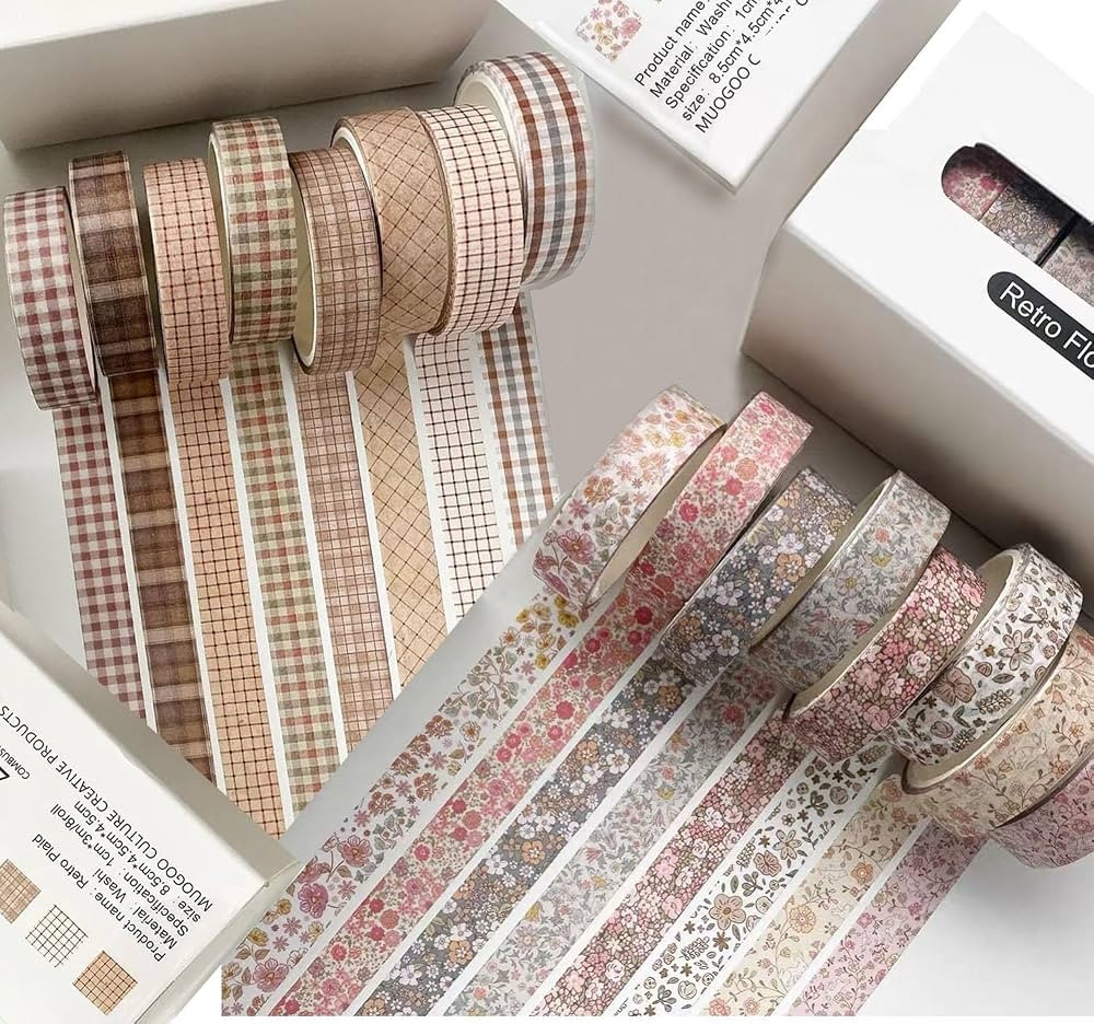 16Rolls Vintage Washi Tape Set, Plaid &Floral Decorative Masking Tape | Amazon (US)