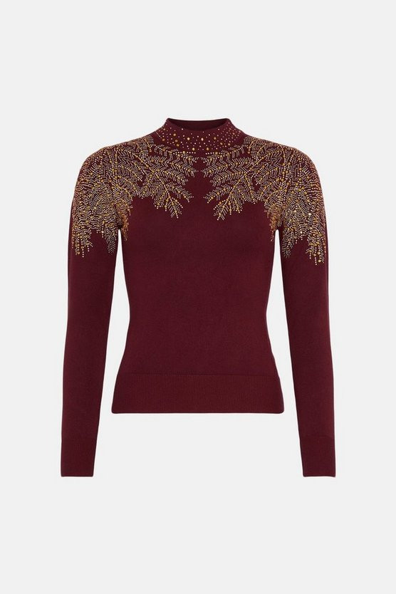 Hotfix Embellished Detailed Knit Jumper | Karen Millen UK + IE + DE + NL