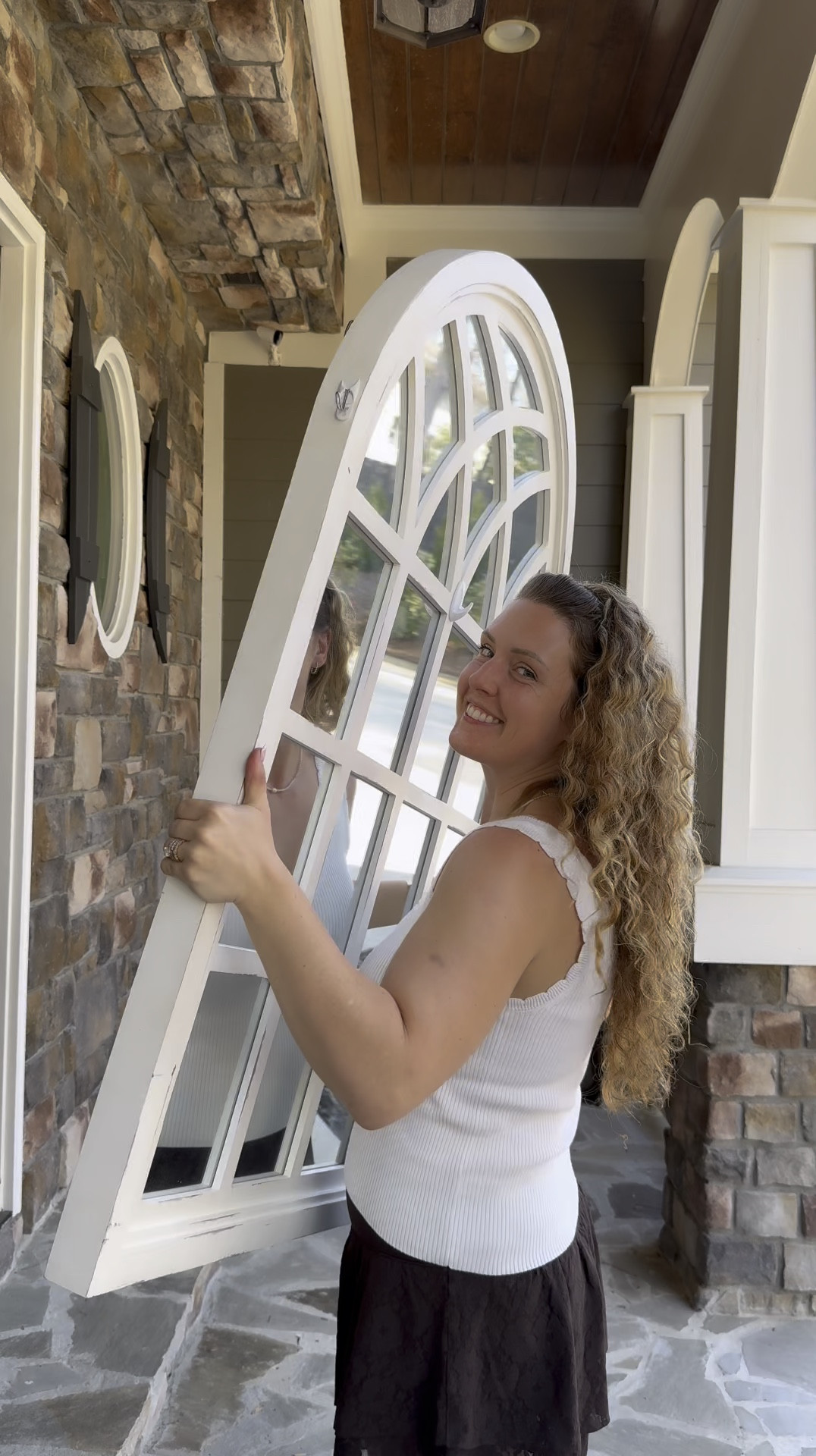 Porch Refresh ✨…Which mirror would you choose? NUMBER 1 or NUMBER 2? My FIL texted me this second mirror thinking I would love it, and he was spot on 😜 .  I never really thought of using it on our porch, but I love the country French vibes it’s bringing. The arch mirror is a more modern option, I actually love it too. HELP ME DECIDE 🫶🏻
.
.
#antique #antiquevsmodern #porchdesign #porchlife #cozyporch #countryfrench #modernfarmhouse 

#LTKHome #LTKSaleAlert #LTKWatchNow