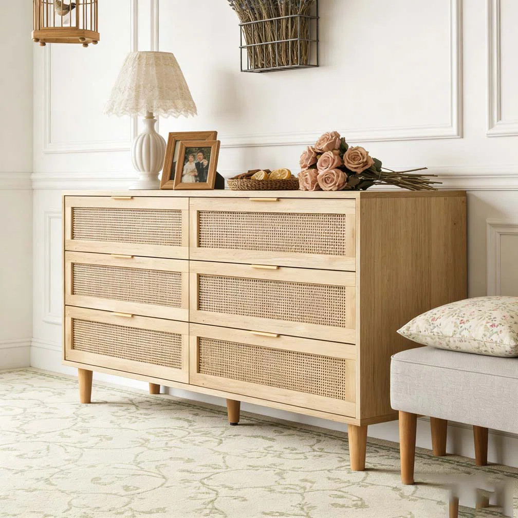 59.06"6-Drawers Rattan Storage Cabinet Rattan Drawer | Wayfair North America