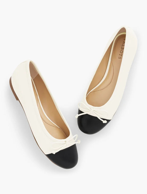 Blair Cap Toe Soft Nappa Ballet Flats - Ivory/Black | Talbots