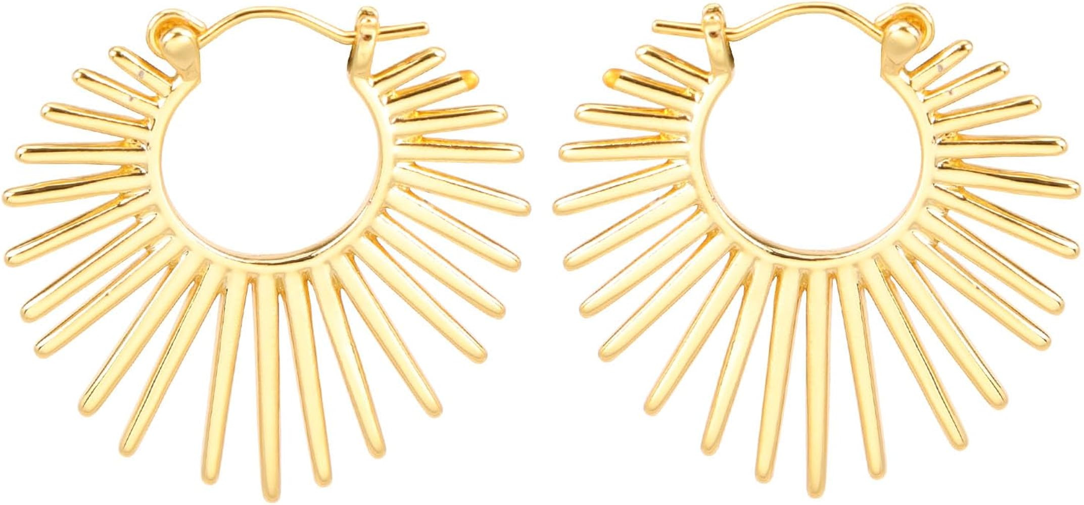 Sunburst-Style Hinged Hoop Earrings Trendy Statement Chunky Textured Huggie Earrings | Amazon (US)