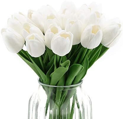 IPOPU 24PCS White Tulips Artificial Flowers Real Touch Tulips Flowers White Fake Tulips Flowers f... | Amazon (US)