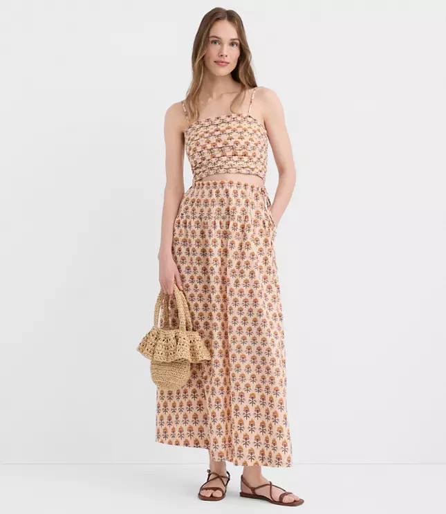 LOFT Beach Garden Linen Cotton Drawstring Maxi Pocket Skirt | LOFT