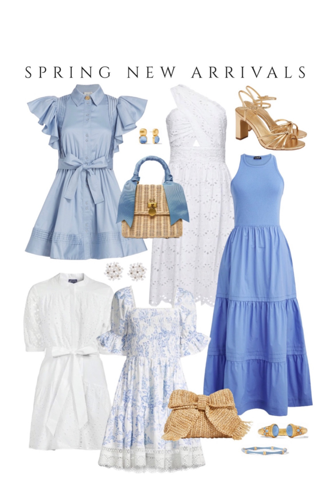 New arrivals, blue dresses, eyelet dress, Walmart finds, Jcrew, Nordstrom, summer dresses, wedding guest outfit, white dress, blue and white outfits, straw bag, gold sandals, Julie vos, gold bracelets, summer outfits, baby shower, bridal shower, wedding guest dresses, blue maxi dress, preppy casual style 

#LTKwedding #LTKsalealert #LTKunder50
