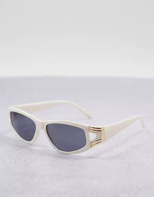 ASOS DESIGN frame angular sunglasses with metal side detail in milky white - WHITE | ASOS (Global)