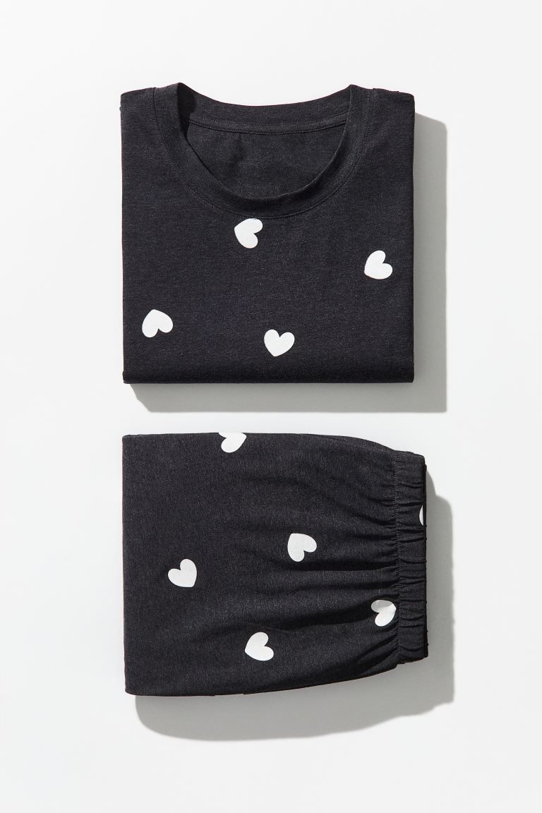 Jersey Pajamas - Dark gray/hearts - Ladies | H&M US | H&M (US + CA)