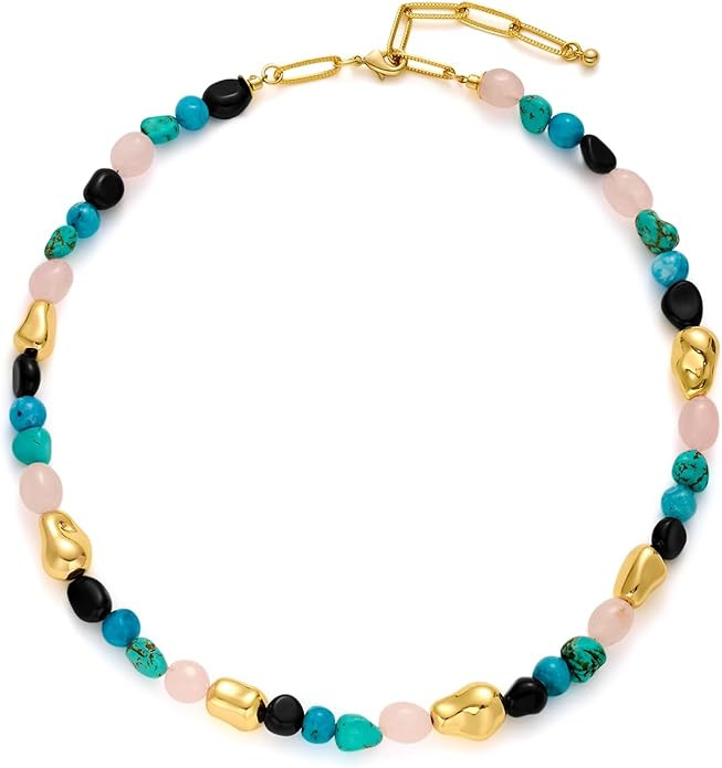 LILIE&WHITE Rainbow Beaded Necklaces For Women Gold Necklace Beaded Choker Necklace Gemstone Neck... | Amazon (US)