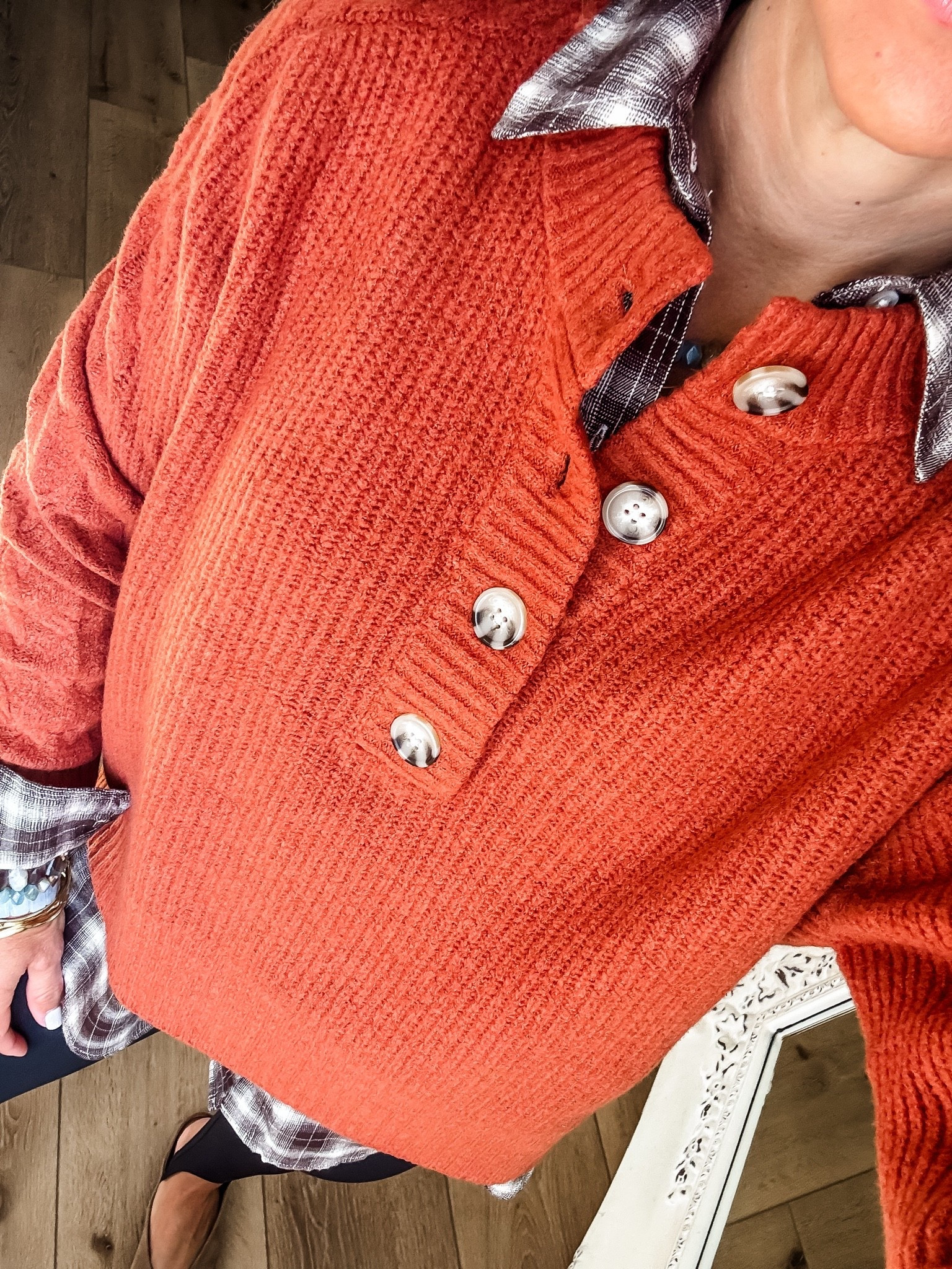 Small Henley sweater. Small flannel shirt. Target style.