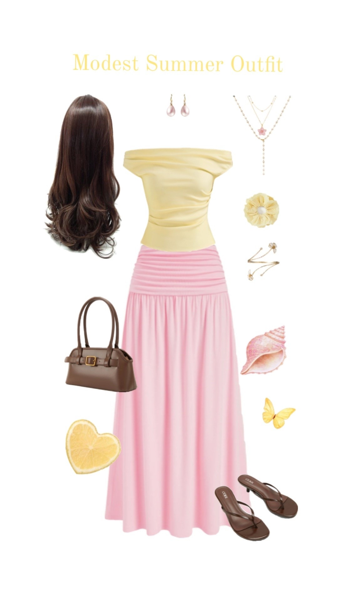 Pastel Modest Summer Outfit

modest summer outfit, pastel outfit, pink maxi skirt outfit, yellow top outfit, feminine summer style, elegant modest fashion, soft girl outfit, summer skirt outfit, brown accessories, vacation outfit, romantic summer outfit, Pinterest outfit inspiration