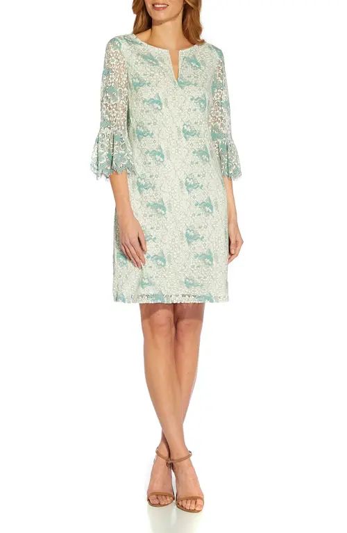 Adrianna Papell Lace Bell Sleeve Shift Dress in Ivory/Mint at Nordstrom, Size 12 | Nordstrom