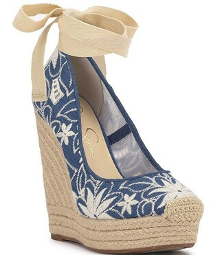 Zexie Denim Floral Ankle Wrap Espadrille Platform Wedges | Dillard's