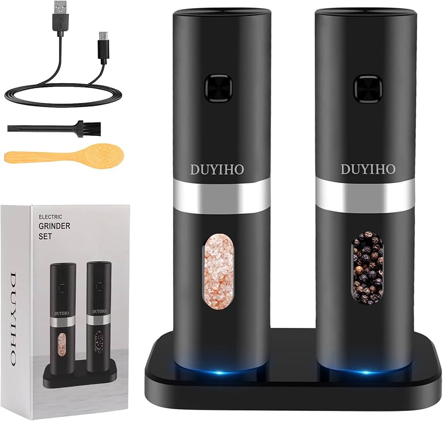 Rechargeable Electric Salt and Pepper Grinder Set with Double Charging Base, Support Battery Oper... | Amazon (US)