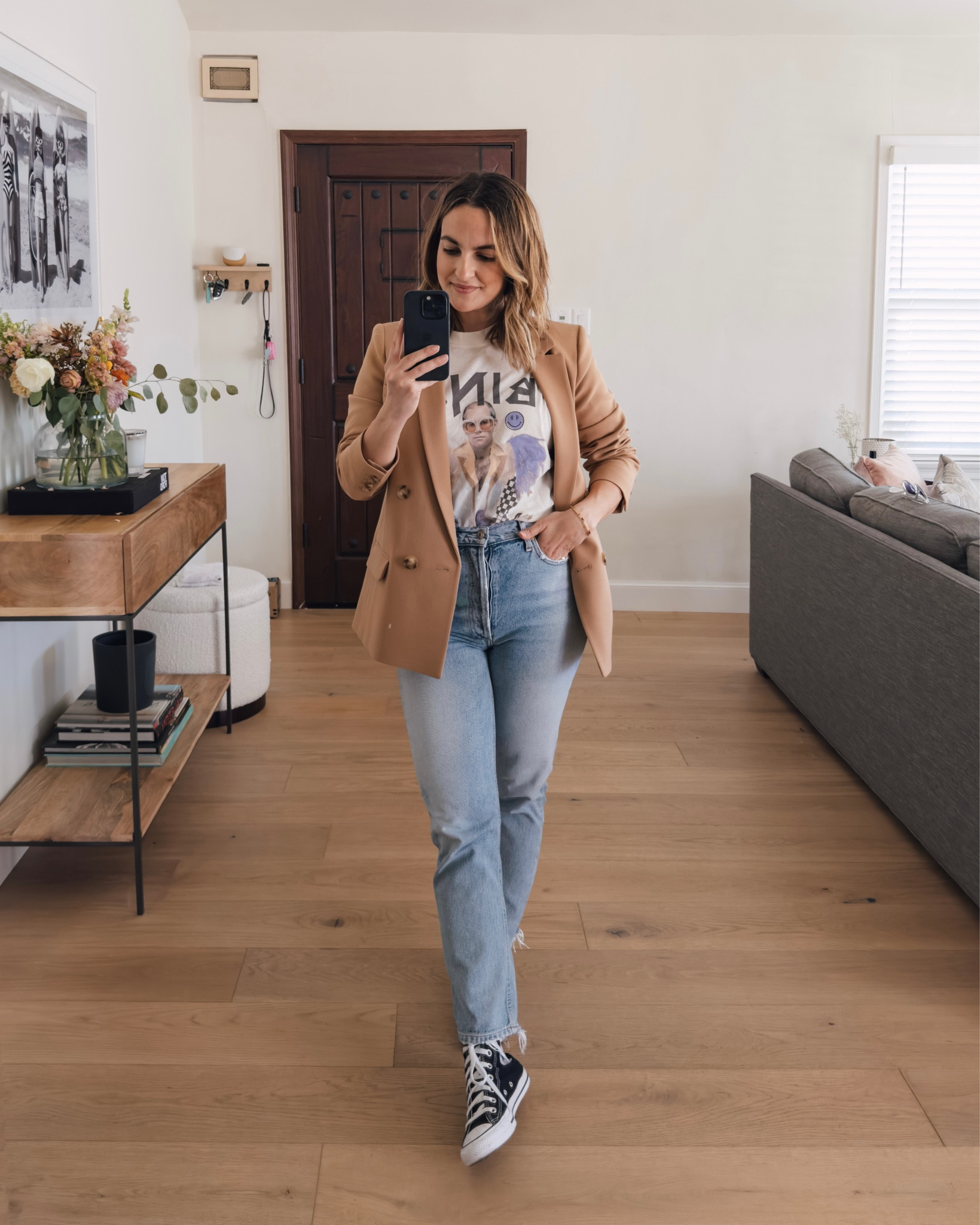 Tan blazer outfit idea for spring 

I love adding a graphic tee to any blazer to make it feel more casual. 

#graphictee #tanblazer #casualoutfit #converse #jeans 

#LTKSeasonal #LTKFind #LTKstyletip