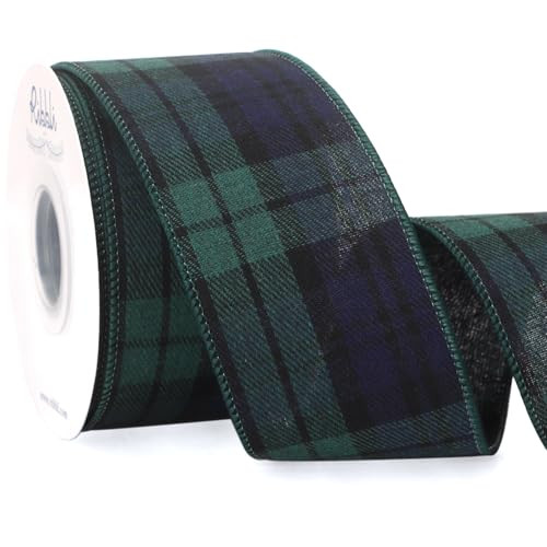Ribbli Christmas Plaid Wired Ribbon, Green Blue Plaid Ribbon 1-1/2 Inch x Continuous 10 Yard, Chr... | Amazon (US)