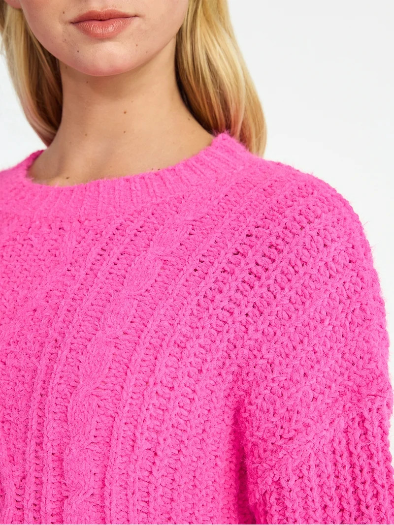 No Boundaries Cable Knit Sweater, Midweight, Women's - Walmart.com | Walmart (US)