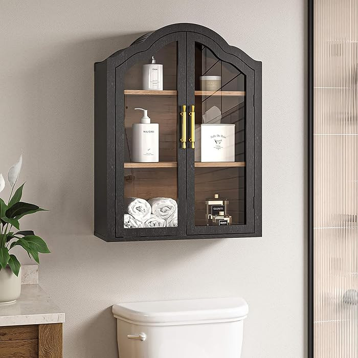 FIMELLO 23.6’’W Wave Design Arched Wall Cabinet, Bathroom Cabinet with Glass Doors Adjustable... | Amazon (US)