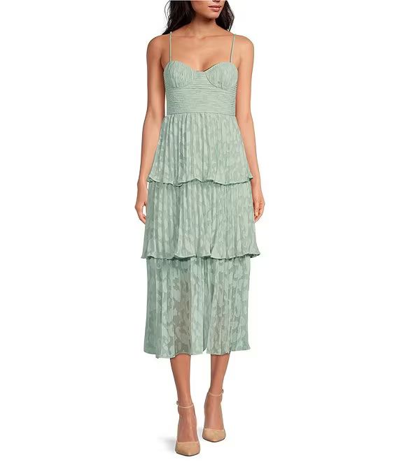 Esme 3 Tiered Clipped Chiffon Sweetheart Neck Dress | Dillard's