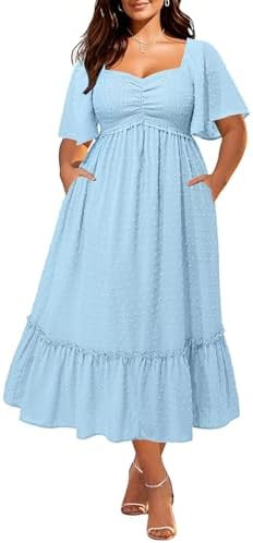 Plus Size Summer Dresses - Maxi Casual Wedding Guest Graduation Easter Long Dress with Pockets | Amazon (US)