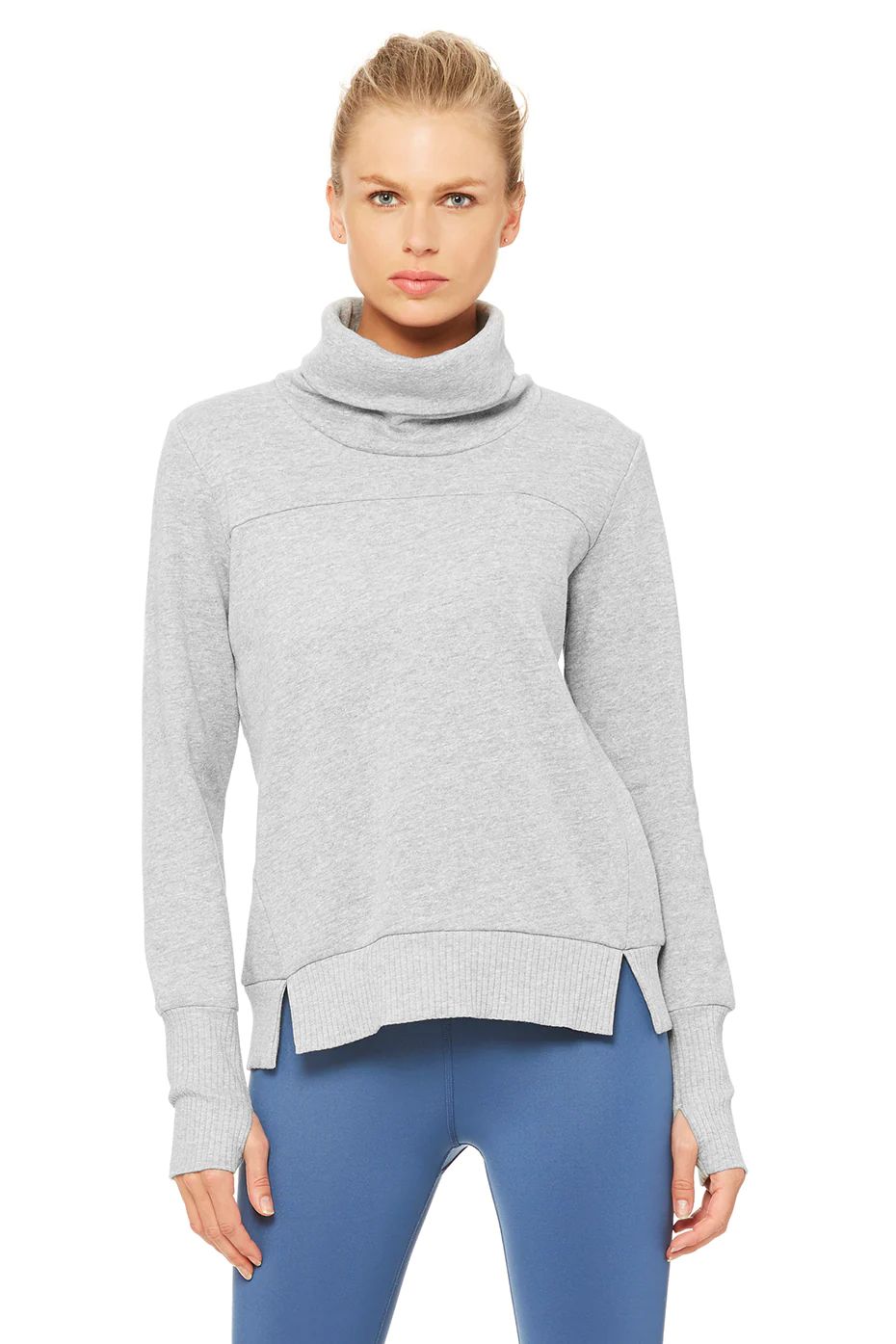 Alo Yoga Haze Long Sleeve Top - Dove Grey Heather - Size XS - Triblend Fleece / 5x3 Rib | Alo Yoga