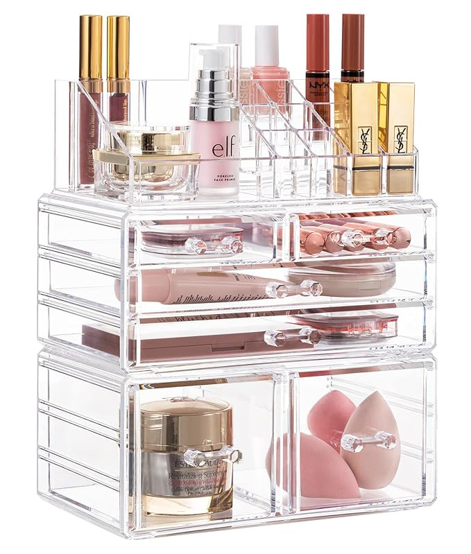 HBlife Acrylic Clear Dustproof Makeup Storage Organizer Drawers Large Skin Care Cosmetic Display ... | Amazon (US)