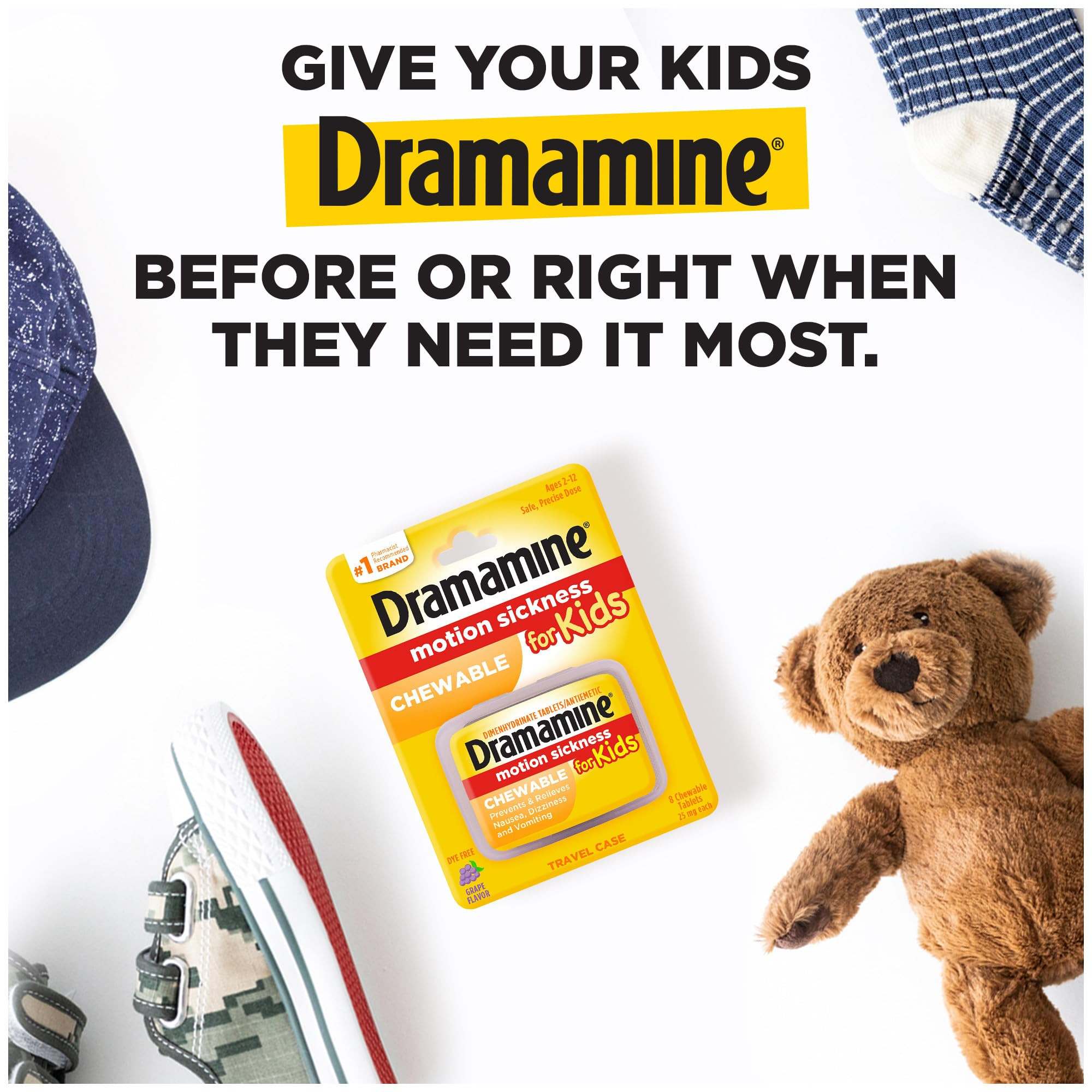 Dramamine Kids Chewable, Motion Sickness Relief, Grape Flavor, 8 Count | Amazon (US)