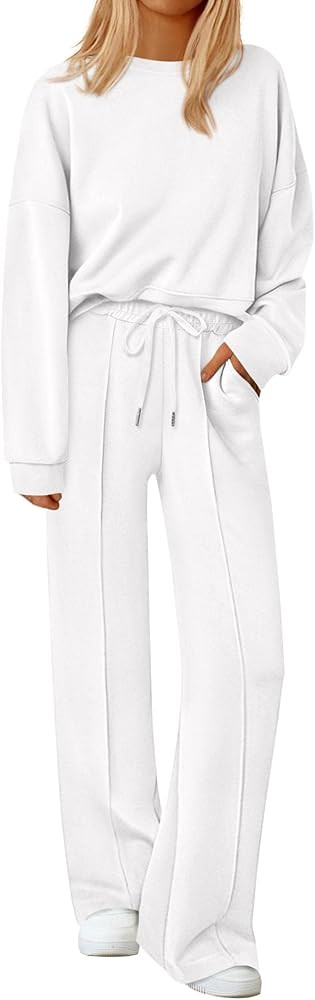 PRETTYGARDEN 2 Piece Sets For Women Fall Trendy Long Sleeve Sweatshirt Wide Leg Pants Loungewear ... | Amazon (US)
