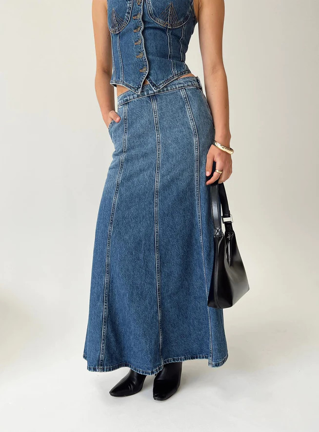 Wyoming Midi Skirt Blue Denim | Princess Polly AU