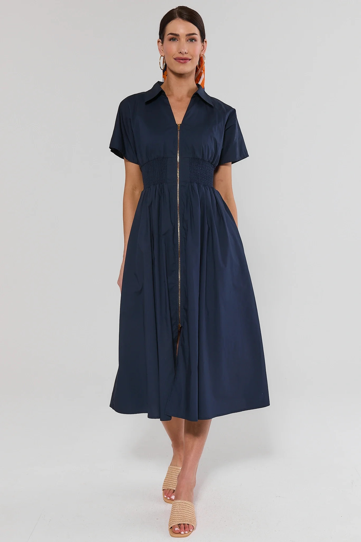Navy Zip Up Midi Dress | Avara