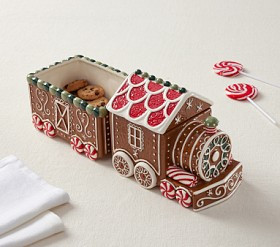 Gingerbread Ceramic Train Serving Set | Pottery Barn Kids